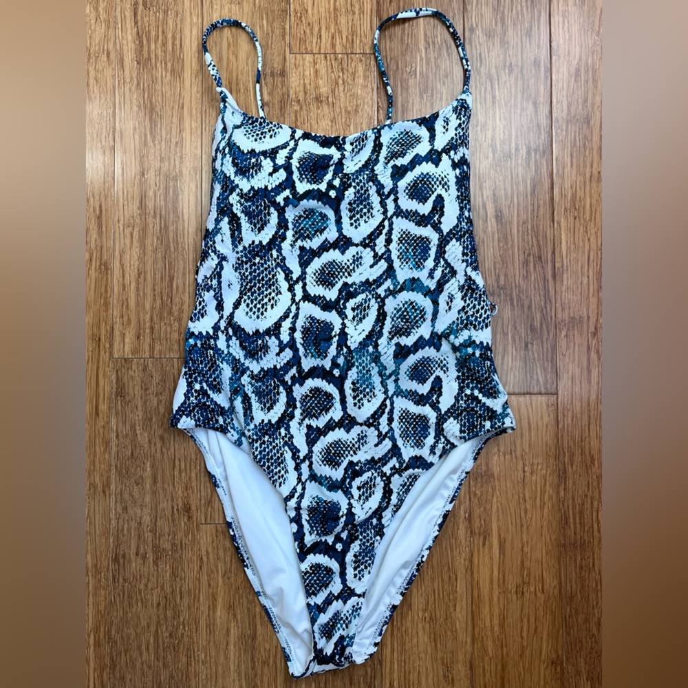BCBG Max Azria Blue Snakeskin Swimsuit One-piece Bathing Suit SZ 12. 1358